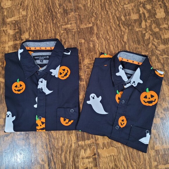 Two Matching Shirts Set. Pumpkins and Ghosts. S and L. - Picture 3 of 9